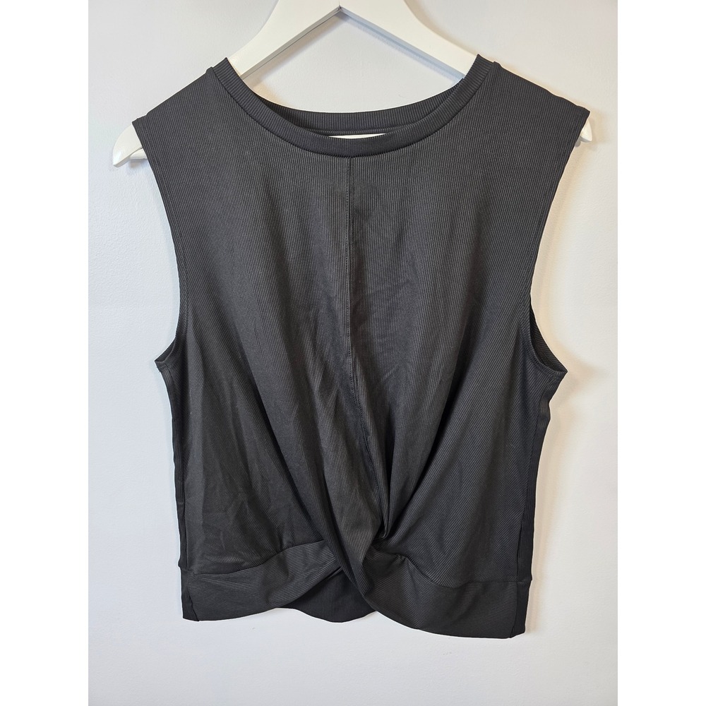 Apana Women Black Ribbed Twist Front Sleeveless Activewear Tank Top Size XL